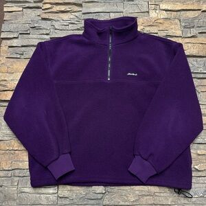 Vtg Eddie Bauer 1/4 Zip Fleece Pullover Jacket Men Large Purple 90s Rare Sweater